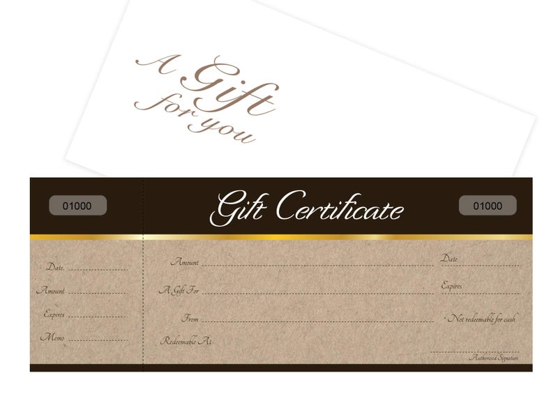 IMPACTONLINEPRINTING Blank Gift Certificates 25 set- Sephia on Kraft Image - Comes with Free matching Envelopes - Gift Coupons,Vouchers for Small Business - Image 1